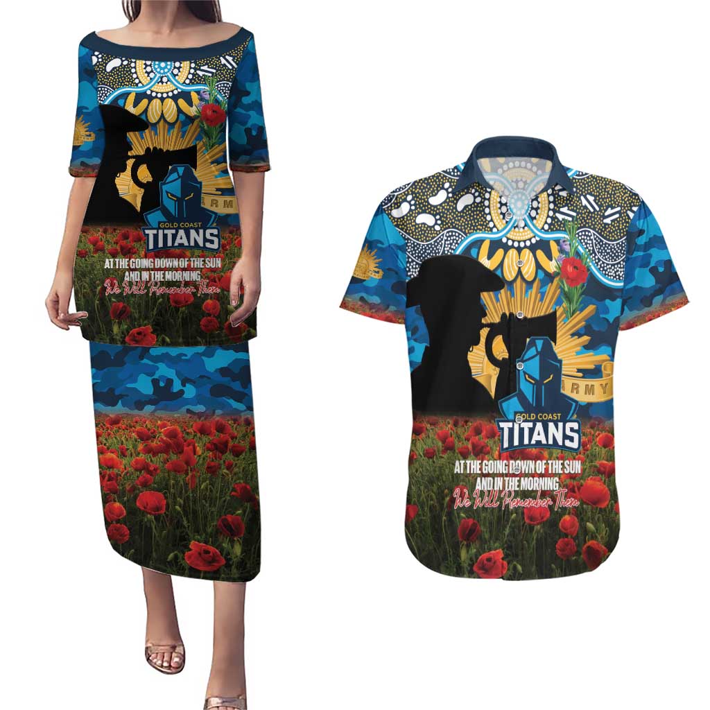 Personalised Titans Rugby ANZAC Day Couples Matching Puletasi and Hawaiian Shirt Last Post Poppy We Will Remember Them