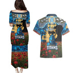Personalised Titans Rugby ANZAC Day Couples Matching Puletasi and Hawaiian Shirt Last Post Poppy We Will Remember Them