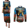 Personalised Titans Rugby ANZAC Day Couples Matching Puletasi and Long Sleeve Button Shirt Last Post Poppy We Will Remember Them