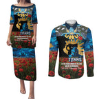 Personalised Titans Rugby ANZAC Day Couples Matching Puletasi and Long Sleeve Button Shirt Last Post Poppy We Will Remember Them