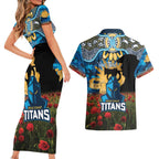 Personalised Titans Rugby ANZAC Day Couples Matching Short Sleeve Bodycon Dress and Hawaiian Shirt Last Post Poppy We Will Remember Them