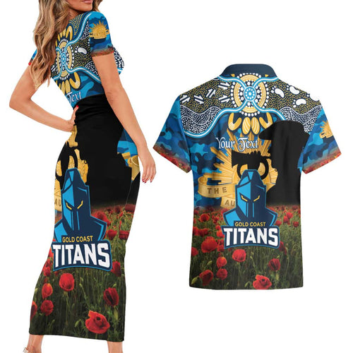 Personalised Titans Rugby ANZAC Day Couples Matching Short Sleeve Bodycon Dress and Hawaiian Shirt Last Post Poppy We Will Remember Them