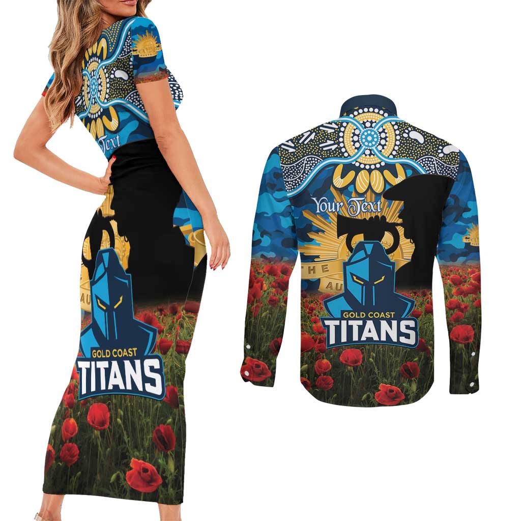 Personalised Titans Rugby ANZAC Day Couples Matching Short Sleeve Bodycon Dress and Long Sleeve Button Shirt Last Post Poppy We Will Remember Them