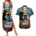 Personalised Titans Rugby ANZAC Day Couples Matching Summer Maxi Dress and Hawaiian Shirt Last Post Poppy We Will Remember Them