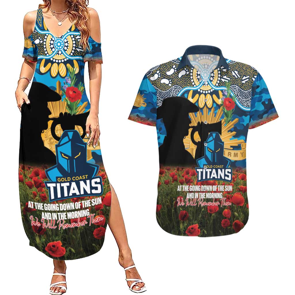 Personalised Titans Rugby ANZAC Day Couples Matching Summer Maxi Dress and Hawaiian Shirt Last Post Poppy We Will Remember Them