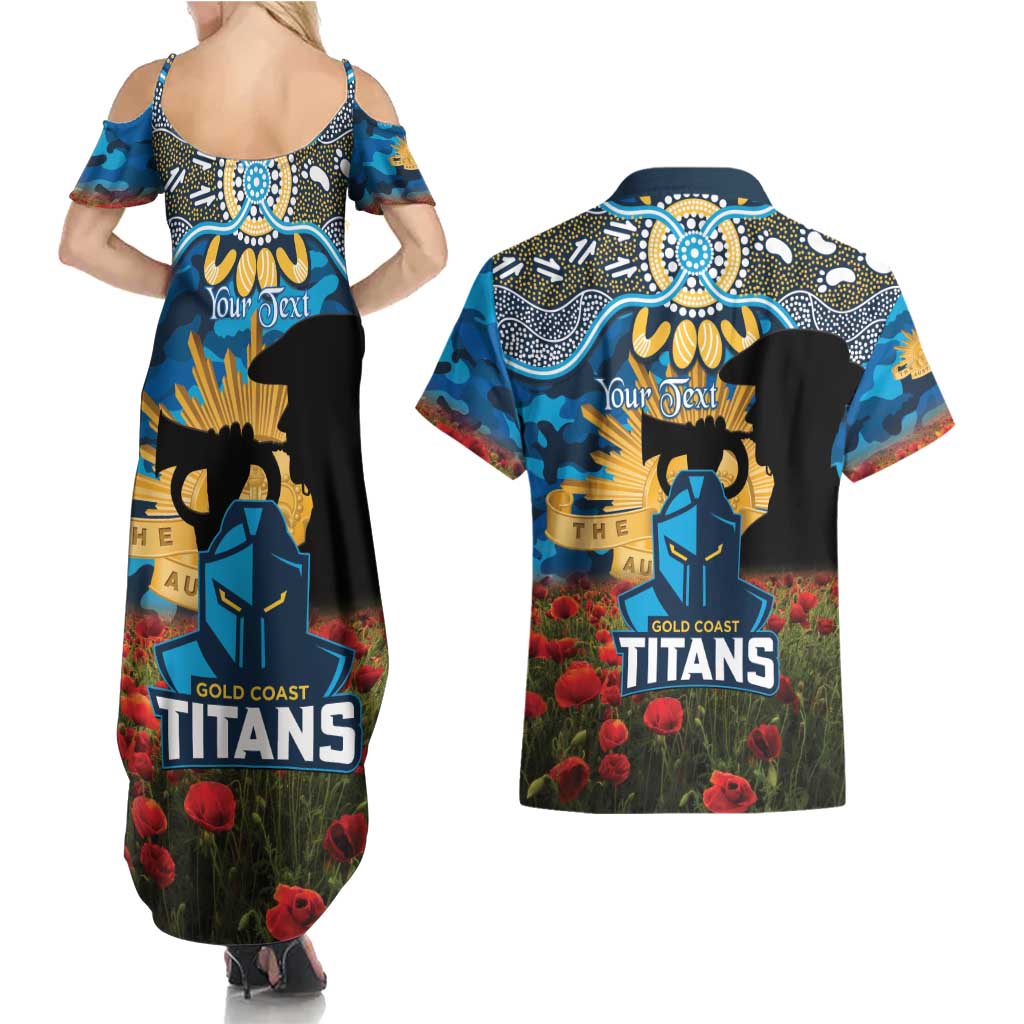 Personalised Titans Rugby ANZAC Day Couples Matching Summer Maxi Dress and Hawaiian Shirt Last Post Poppy We Will Remember Them