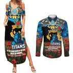 Personalised Titans Rugby ANZAC Day Couples Matching Summer Maxi Dress and Long Sleeve Button Shirt Last Post Poppy We Will Remember Them