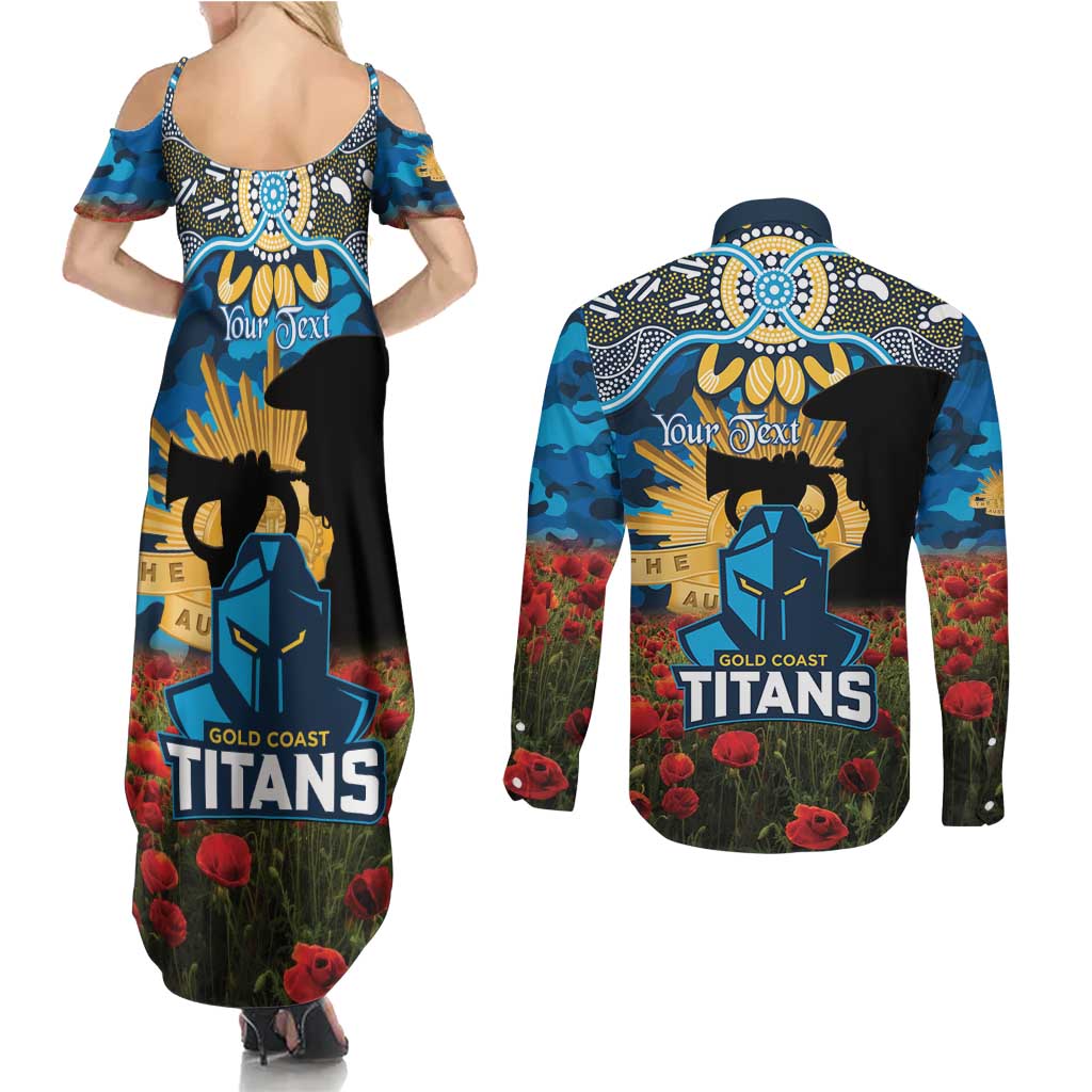 Personalised Titans Rugby ANZAC Day Couples Matching Summer Maxi Dress and Long Sleeve Button Shirt Last Post Poppy We Will Remember Them