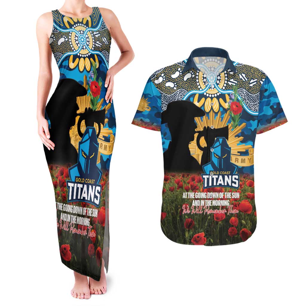 Personalised Titans Rugby ANZAC Day Couples Matching Tank Maxi Dress and Hawaiian Shirt Last Post Poppy We Will Remember Them