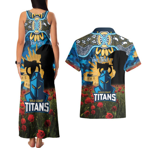 Personalised Titans Rugby ANZAC Day Couples Matching Tank Maxi Dress and Hawaiian Shirt Last Post Poppy We Will Remember Them