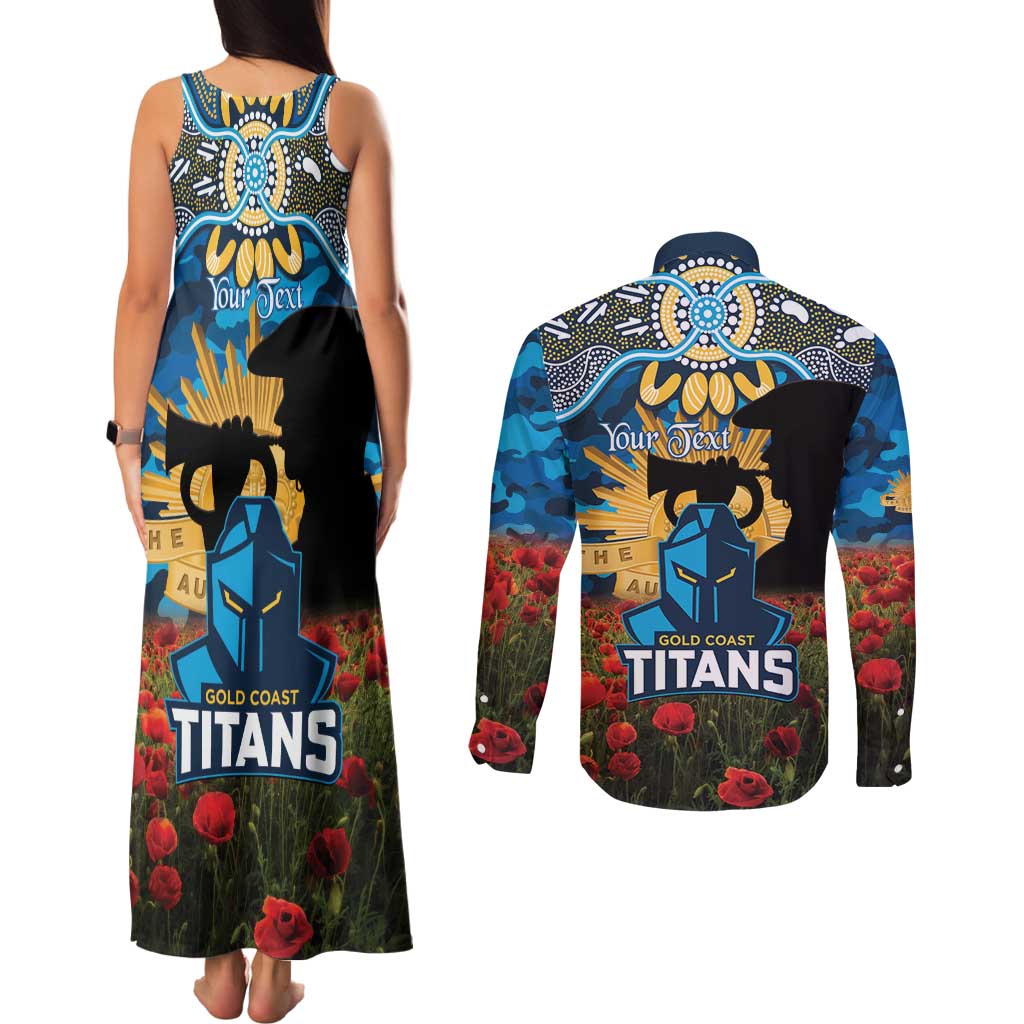 Personalised Titans Rugby ANZAC Day Couples Matching Tank Maxi Dress and Long Sleeve Button Shirt Last Post Poppy We Will Remember Them