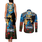 Personalised Titans Rugby ANZAC Day Couples Matching Tank Maxi Dress and Long Sleeve Button Shirt Last Post Poppy We Will Remember Them
