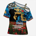 Personalised Titans Rugby ANZAC Day Cross Shoulder Shirt Last Post Poppy We Will Remember Them