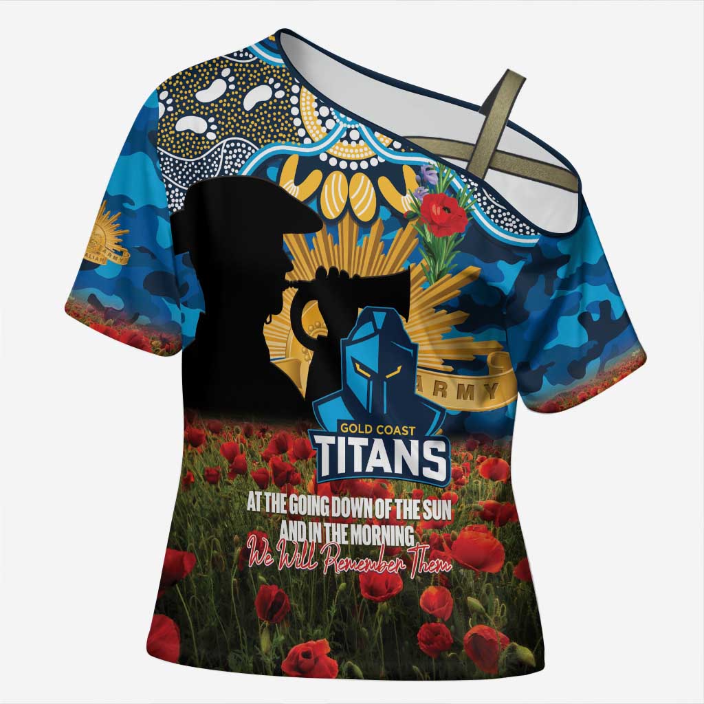 Personalised Titans Rugby ANZAC Day Cross Shoulder Shirt Last Post Poppy We Will Remember Them