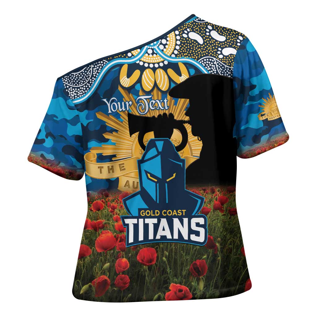 Personalised Titans Rugby ANZAC Day Cross Shoulder Shirt Last Post Poppy We Will Remember Them