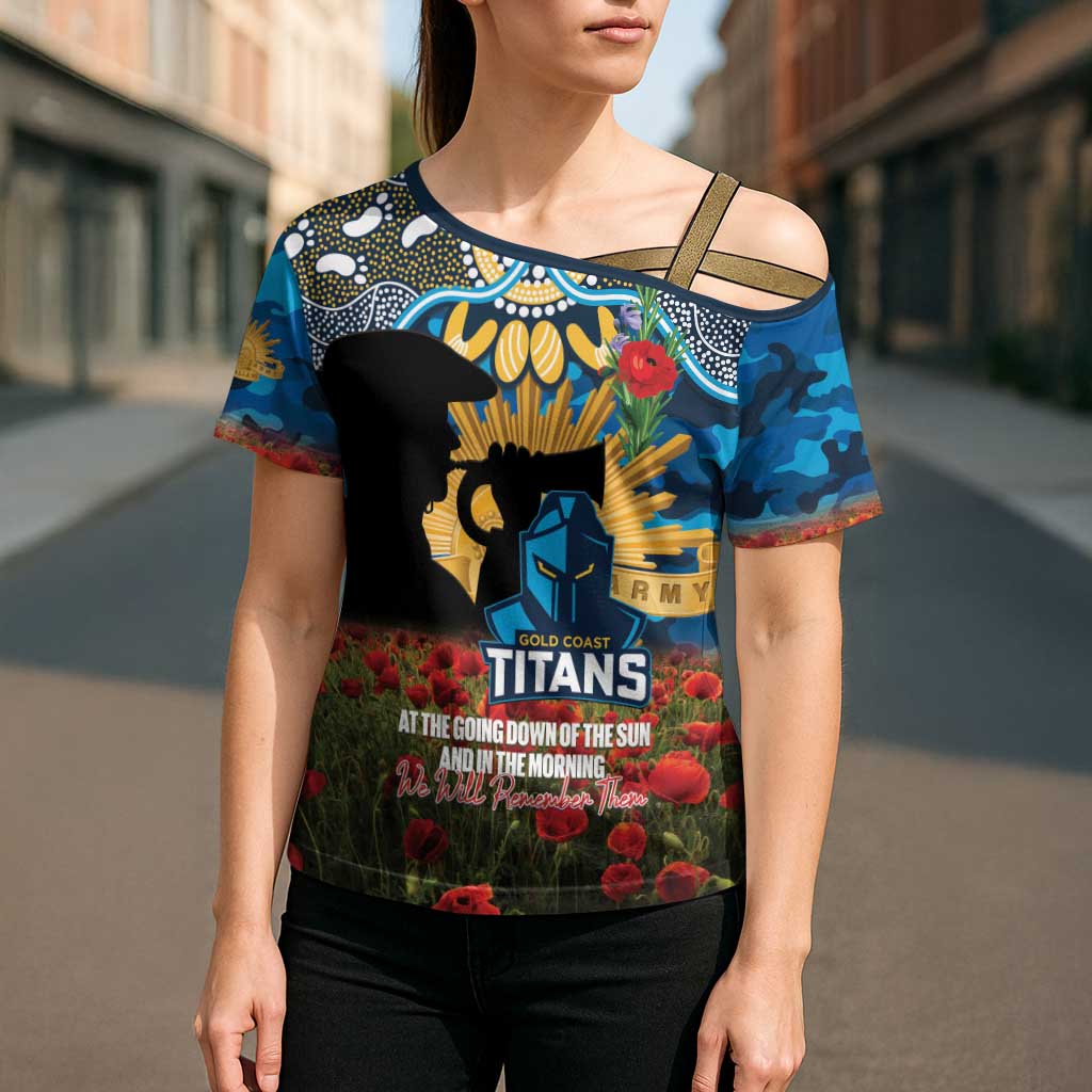 Personalised Titans Rugby ANZAC Day Cross Shoulder Shirt Last Post Poppy We Will Remember Them