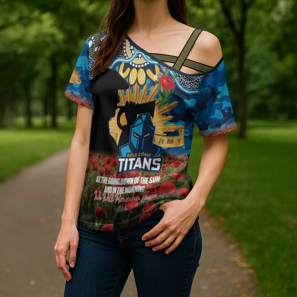 Personalised Titans Rugby ANZAC Day Cross Shoulder Shirt Last Post Poppy We Will Remember Them