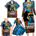 Personalised Titans Rugby ANZAC Day Family Matching Long Sleeve Bodycon Dress and Hawaiian Shirt Last Post Poppy We Will Remember Them