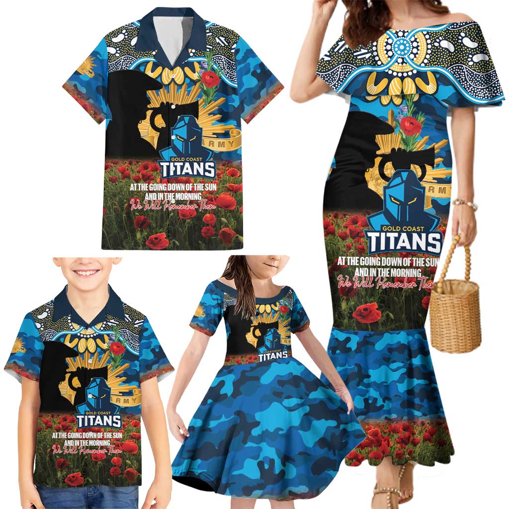 Personalised Titans Rugby ANZAC Day Family Matching Mermaid Dress and Hawaiian Shirt Last Post Poppy We Will Remember Them