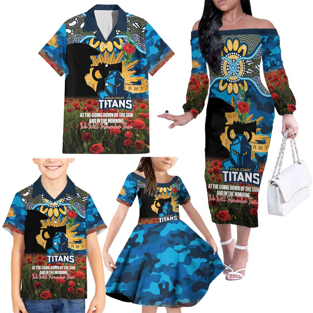 Personalised Titans Rugby ANZAC Day Family Matching Off The Shoulder Long Sleeve Dress and Hawaiian Shirt Last Post Poppy We Will Remember Them