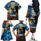 Personalised Titans Rugby ANZAC Day Family Matching Off The Shoulder Long Sleeve Dress and Hawaiian Shirt Last Post Poppy We Will Remember Them