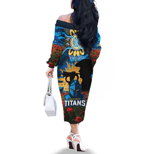 Personalised Titans Rugby ANZAC Day Family Matching Off The Shoulder Long Sleeve Dress and Hawaiian Shirt Last Post Poppy We Will Remember Them