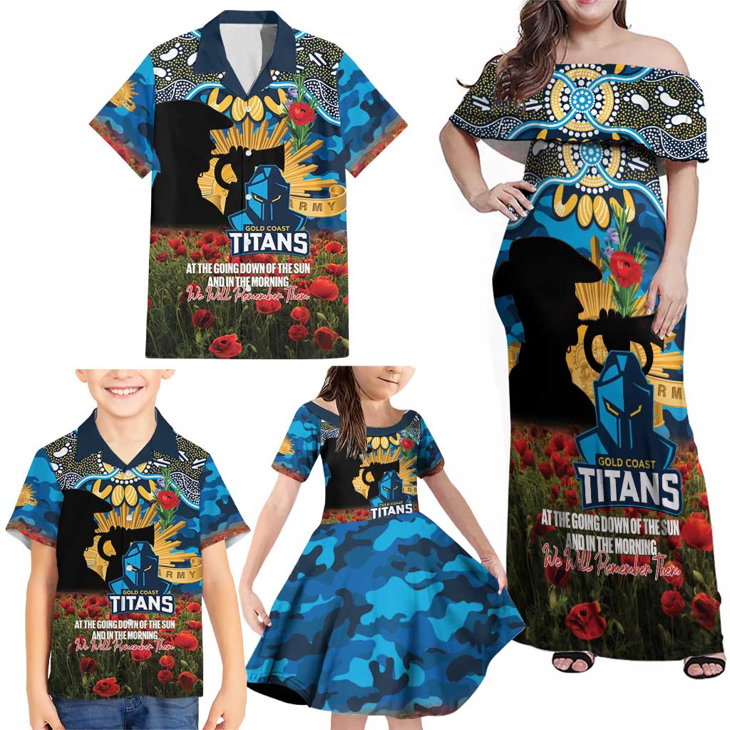 Personalised Titans Rugby ANZAC Day Family Matching Off Shoulder Maxi Dress and Hawaiian Shirt Last Post Poppy We Will Remember Them