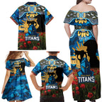 Personalised Titans Rugby ANZAC Day Family Matching Off Shoulder Maxi Dress and Hawaiian Shirt Last Post Poppy We Will Remember Them