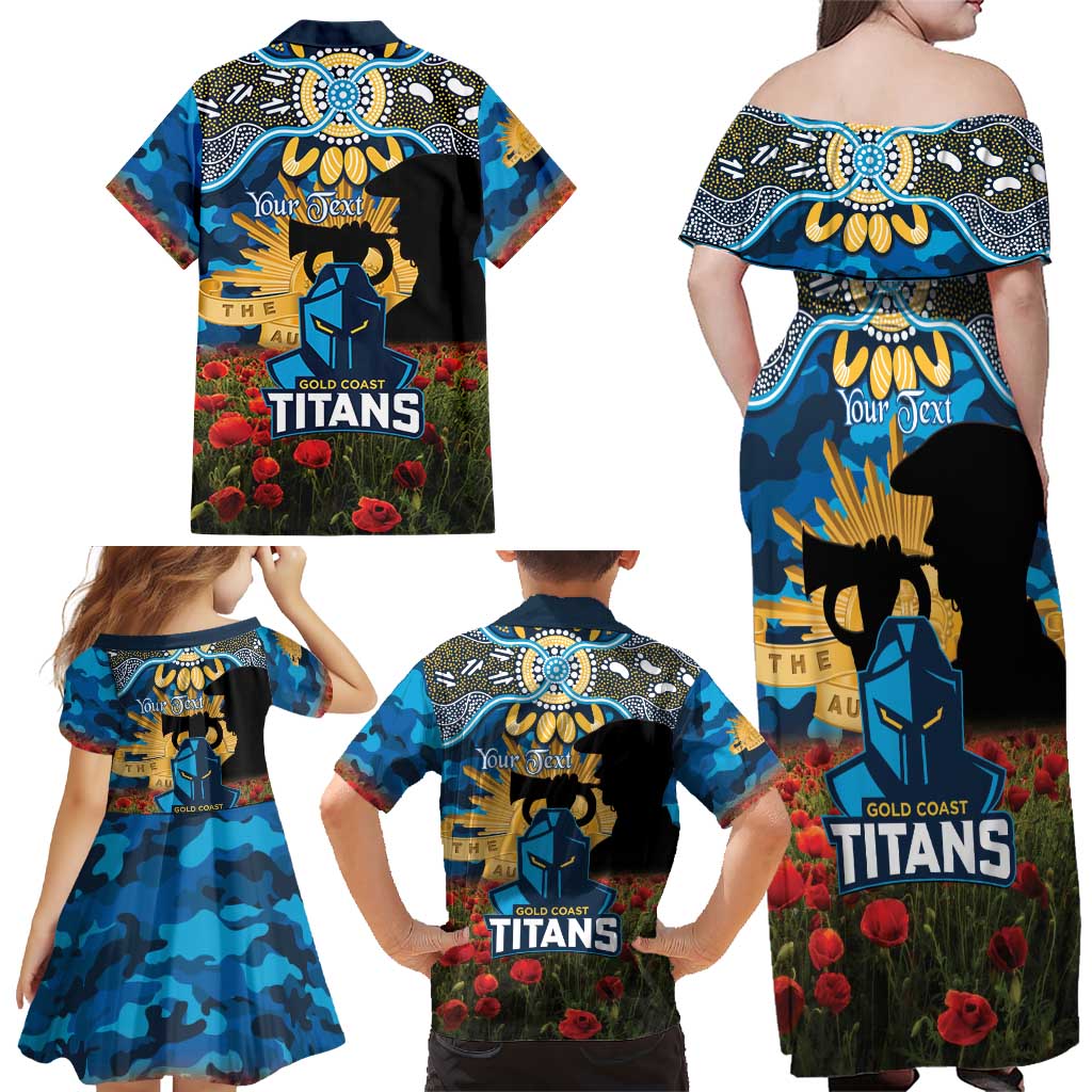 Personalised Titans Rugby ANZAC Day Family Matching Off Shoulder Maxi Dress and Hawaiian Shirt Last Post Poppy We Will Remember Them