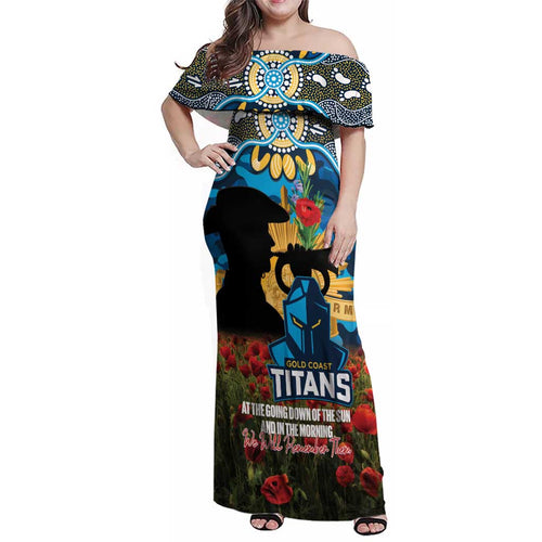 Personalised Titans Rugby ANZAC Day Family Matching Off Shoulder Maxi Dress and Hawaiian Shirt Last Post Poppy We Will Remember Them