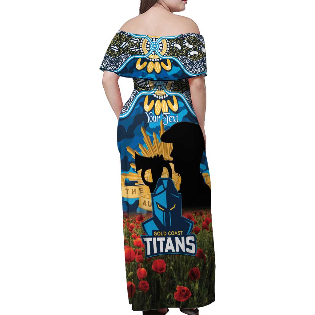 Personalised Titans Rugby ANZAC Day Family Matching Off Shoulder Maxi Dress and Hawaiian Shirt Last Post Poppy We Will Remember Them