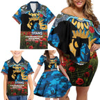 Personalised Titans Rugby ANZAC Day Family Matching Off Shoulder Short Dress and Hawaiian Shirt Last Post Poppy We Will Remember Them