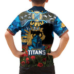Personalised Titans Rugby ANZAC Day Family Matching Off Shoulder Short Dress and Hawaiian Shirt Last Post Poppy We Will Remember Them