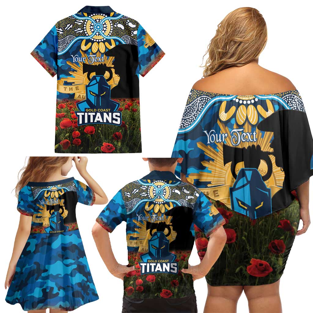 Personalised Titans Rugby ANZAC Day Family Matching Off Shoulder Short Dress and Hawaiian Shirt Last Post Poppy We Will Remember Them