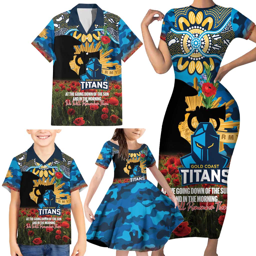 Personalised Titans Rugby ANZAC Day Family Matching Short Sleeve Bodycon Dress and Hawaiian Shirt Last Post Poppy We Will Remember Them