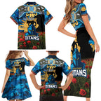 Personalised Titans Rugby ANZAC Day Family Matching Short Sleeve Bodycon Dress and Hawaiian Shirt Last Post Poppy We Will Remember Them