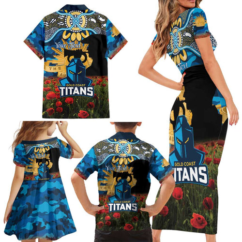 Personalised Titans Rugby ANZAC Day Family Matching Short Sleeve Bodycon Dress and Hawaiian Shirt Last Post Poppy We Will Remember Them