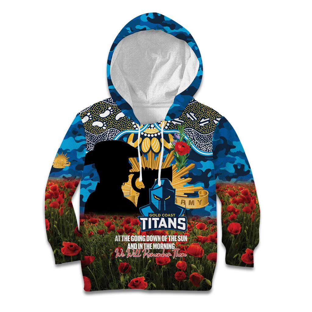 Personalised Titans Rugby ANZAC Day Kid Hoodie Last Post Poppy We Will Remember Them