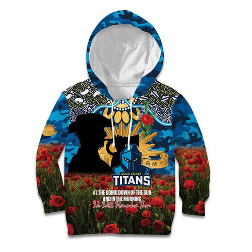 Personalised Titans Rugby ANZAC Day Kid Hoodie Last Post Poppy We Will Remember Them