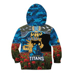 Personalised Titans Rugby ANZAC Day Kid Hoodie Last Post Poppy We Will Remember Them