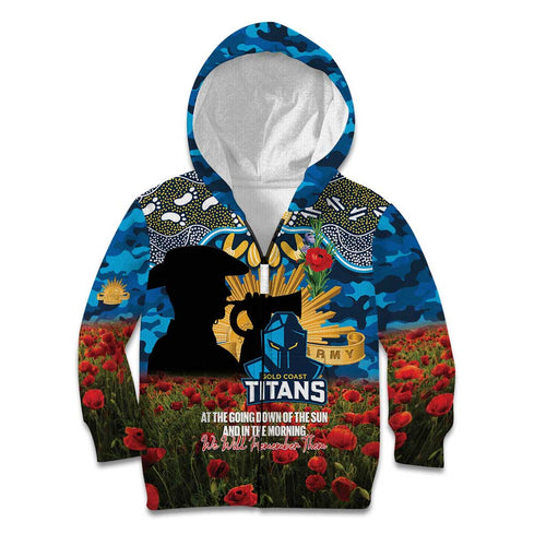 Personalised Titans Rugby ANZAC Day Kid Hoodie Last Post Poppy We Will Remember Them
