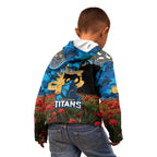 Personalised Titans Rugby ANZAC Day Kid Hoodie Last Post Poppy We Will Remember Them