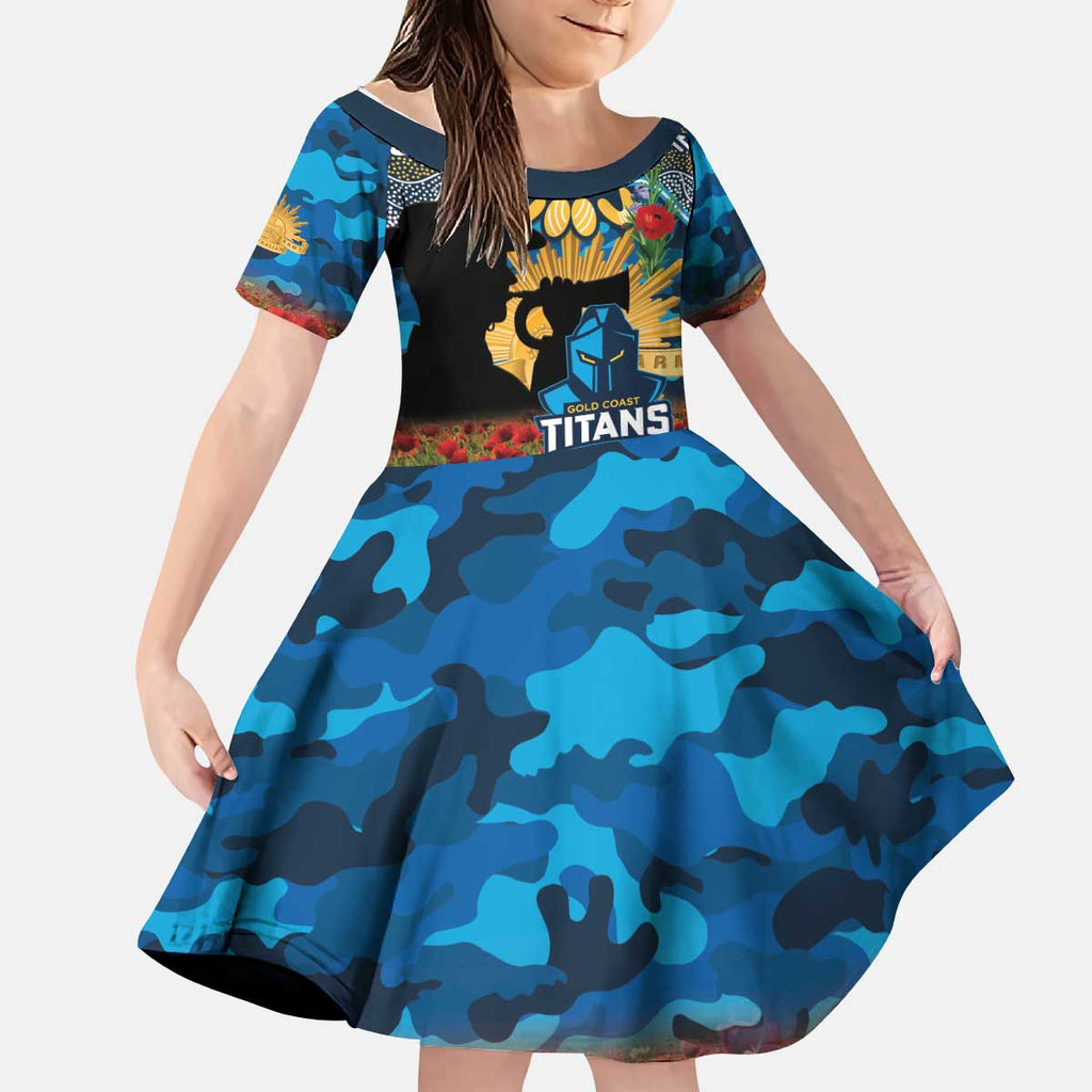 Personalised Titans Rugby ANZAC Day Kid Short Sleeve Dress Last Post Poppy We Will Remember Them