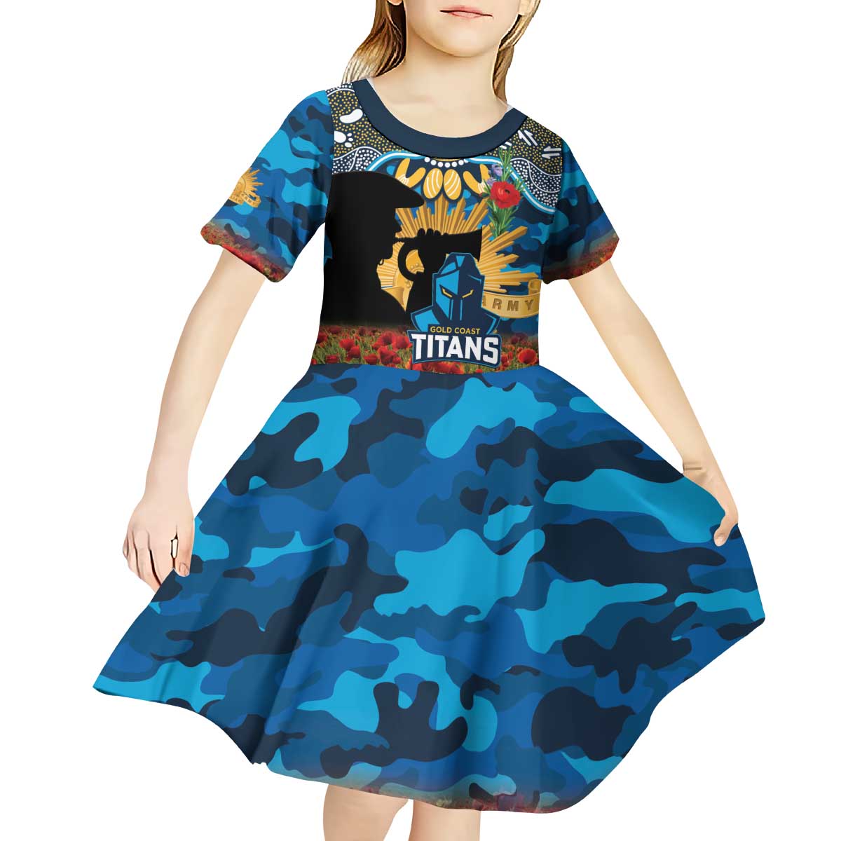 Personalised Titans Rugby ANZAC Day Kid Short Sleeve Dress Last Post Poppy We Will Remember Them