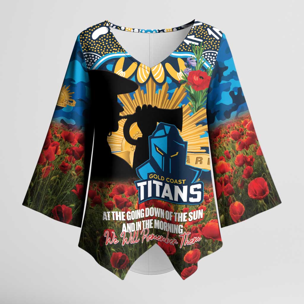 Personalised Titans Rugby ANZAC Day Kimono Sleeve Blouse Last Post Poppy We Will Remember Them