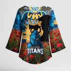 Personalised Titans Rugby ANZAC Day Kimono Sleeve Blouse Last Post Poppy We Will Remember Them