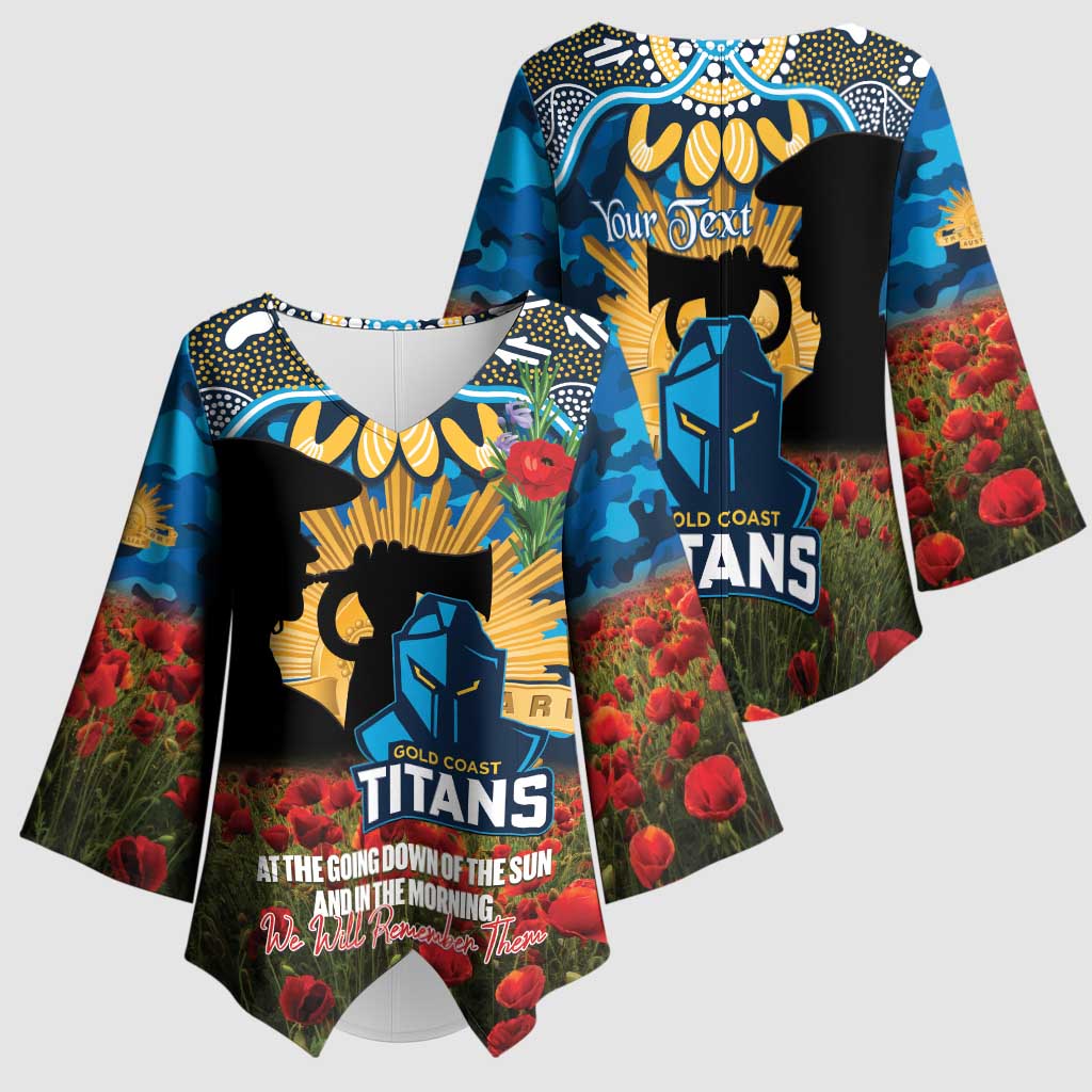 Personalised Titans Rugby ANZAC Day Kimono Sleeve Blouse Last Post Poppy We Will Remember Them