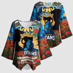 Personalised Titans Rugby ANZAC Day Kimono Sleeve Blouse Last Post Poppy We Will Remember Them