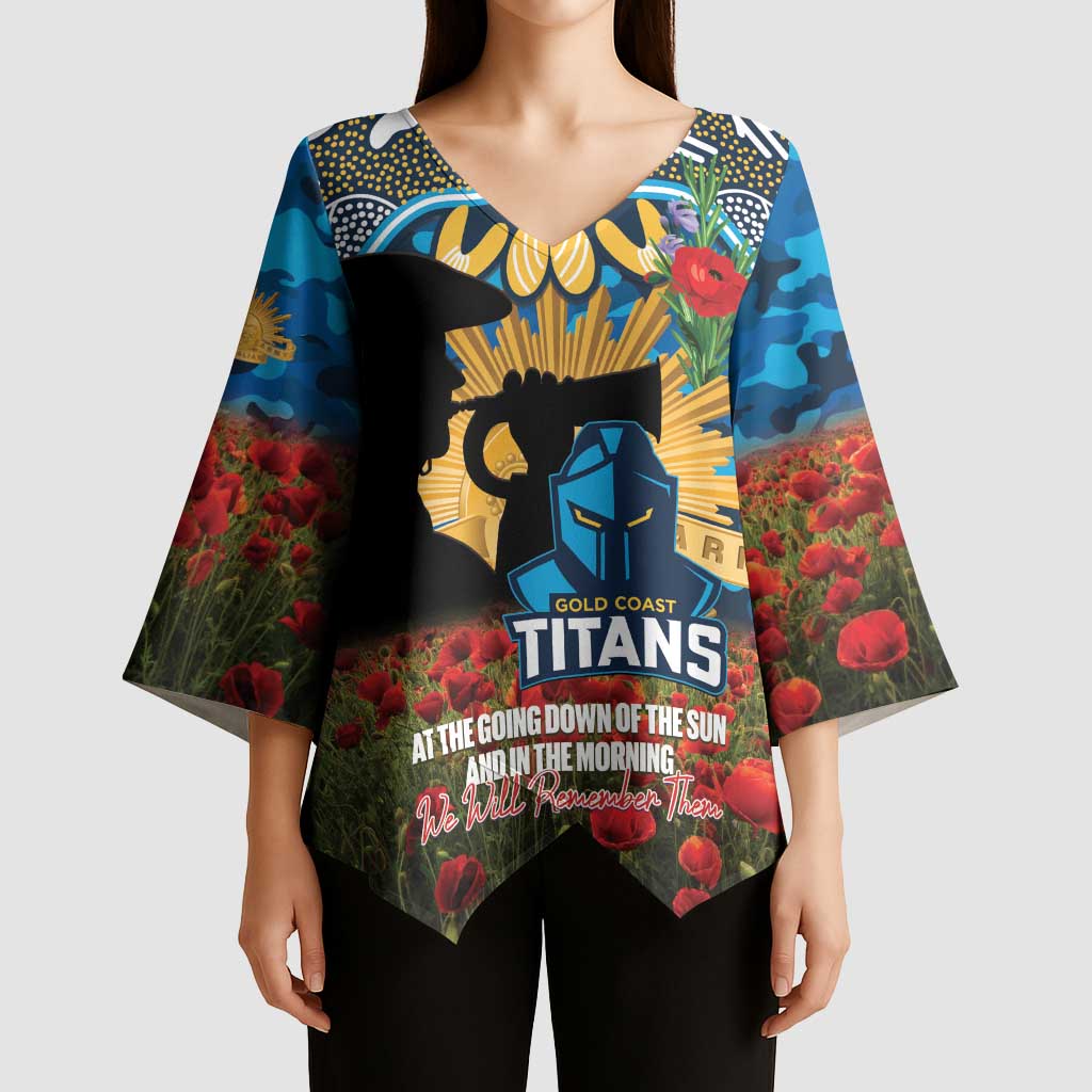 Personalised Titans Rugby ANZAC Day Kimono Sleeve Blouse Last Post Poppy We Will Remember Them
