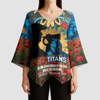 Personalised Titans Rugby ANZAC Day Kimono Sleeve Blouse Last Post Poppy We Will Remember Them